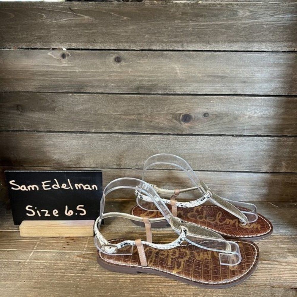 Womens Sam Edelman Gigi‎ Silver Leather Sandals Shoes Size 6 6.5 M GUC